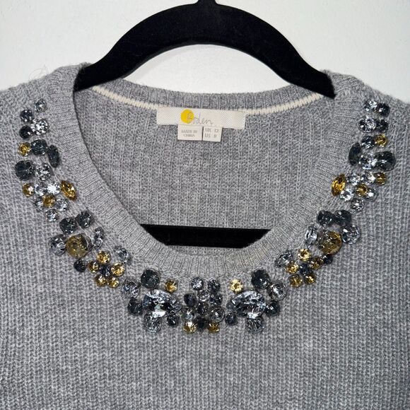 Boden Jeweled Neckline Ribbed Sweater - Gray 8 - Picture 7 of 10
